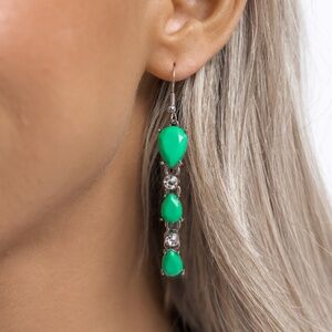 Malibu March Green 💚 Earrings Rhinestones Silver
